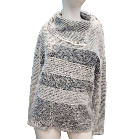 Tribal Sweaters - Tribal Fuzzy Gray Cowel Neck Sweater Medium Womens Fall Winter